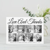 Typografie Hochzeit Danke, 8 Foto Collage Dankeskarte (Stehend Vorderseite)