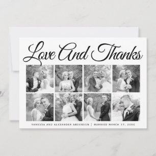 Typografie Hochzeit Danke, 8 Foto Collage Dankeskarte