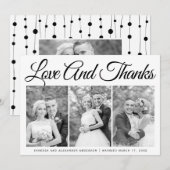 Typografie Hochzeit Danke, drei Foto Collage Dankeskarte (Vorne/Hinten)