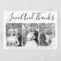 Typografie Hochzeit Danke, drei Foto Collage