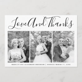 Typografie Hochzeit Danke, drei Foto Collage Dankeskarte