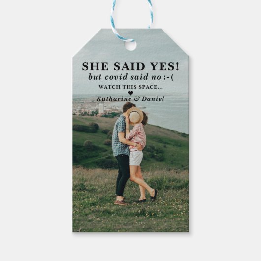 Typografie Hochzeitspause Save the Date Geschenkanhänger (Vorderseite)