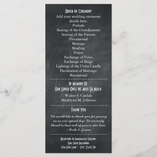 Typografie-Hochzeitsprogramme 2 Maid Hon Programm (Rückseite)