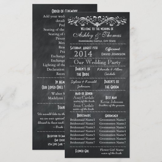 Typografie-Hochzeitsprogramme 2 Maid Hon Programm (Vorne/Hinten)