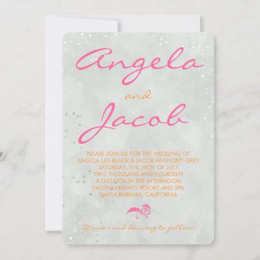 Typografie Hot Pink Orange Gray Wedding Einladung (Vorderseite)