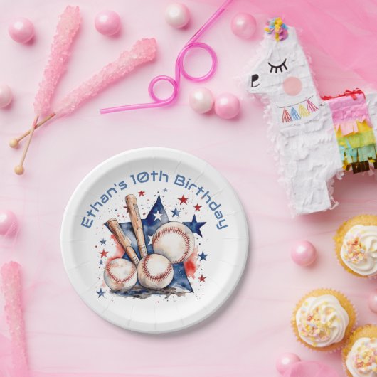 Typografie in Blau und Rot Pappteller (Party)