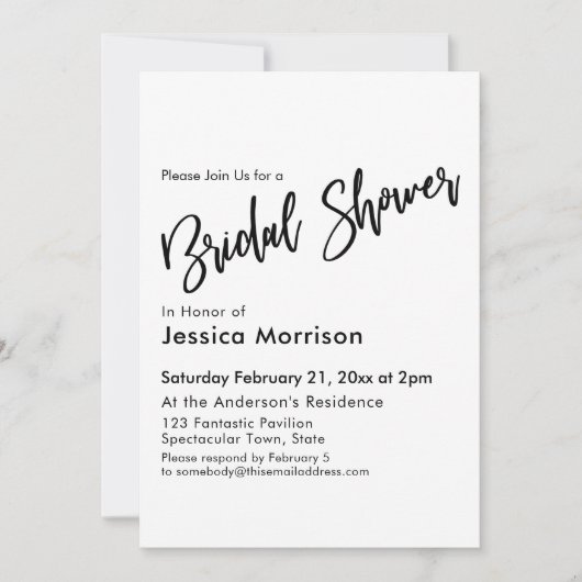 Typografie in einfachen Schwarzweißfarben und Weiß Einladung (Vorderseite)