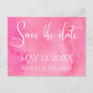 Typografie in Hot Pink-Aquarellen Save the Date 2 Ankündigungspostkarte