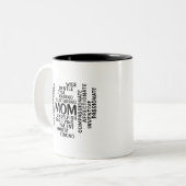 Typografie in Schwarzweiß-Mama Word Cloud Zweifarbige Tasse (Vorderseite Links)