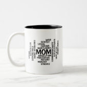 Typografie in Schwarzweiß-Mama Word Cloud Zweifarbige Tasse (Links)