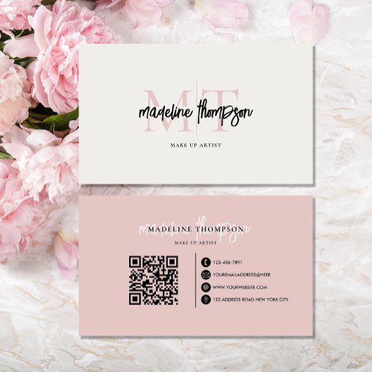Typografie Kalligrafie Monogram Black Pink QR-Code Visitenkarte