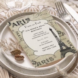 Typografie Kalligrafie Paris Frankreich Eiffelturm Einladung