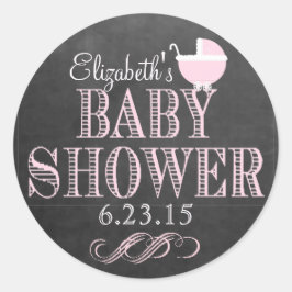 Typografie-Khalkboard Pink Carriage Baby-Dusche Runder Aufkleber