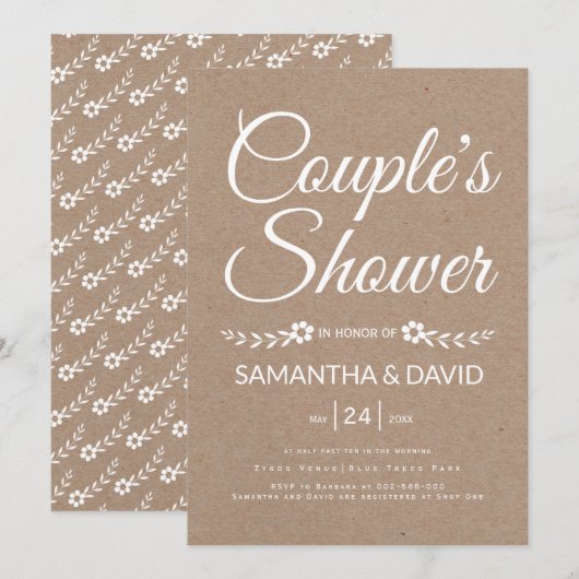 Typografie-Kraftpapier-Ehepaar-Dusche Einladung (Vorne/Hinten)