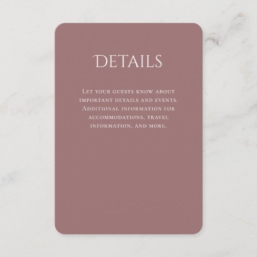 Typografie kurvt Mauve Wedding Details Begleitkarte (Vorderseite)