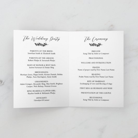 Typografie Laurel Wreath Monogram Foto Wedding Programm (Innenseite)