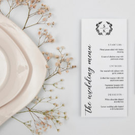 Typografie Laurel Wreath Monogram Wedding Menükarte