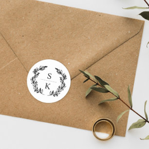 Typografie Laurel Wreath Monogram Wedding Siegel Runder Aufkleber