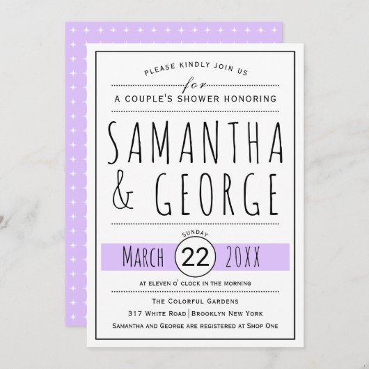 Typografie-Lavendeldusche Einladung (Vorne/Hinten)