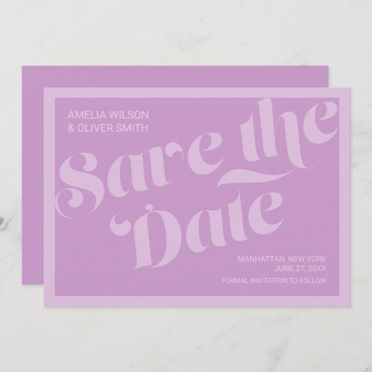 Typografie Lavender Lilac Save the Date geblüht (Vorne/Hinten)