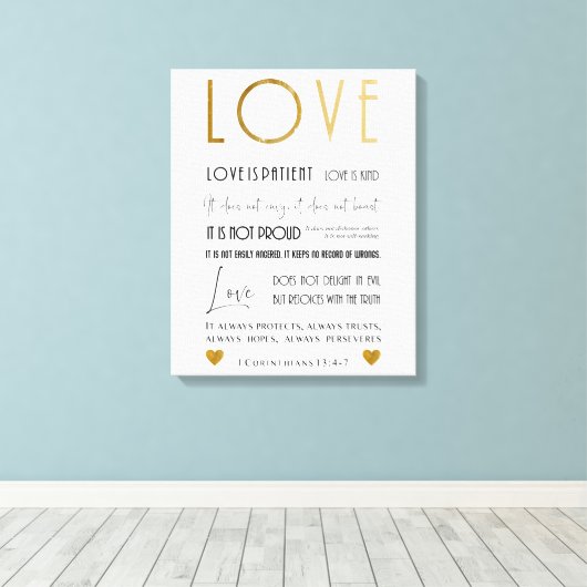 Typografie-Liebe ist ein geduldiges, Kind-Bibel-Ve Leinwanddruck (Insitu (Holzboden))