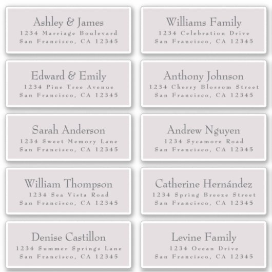 Typografie Lila Wedding Guest Address Labels (Vorderseite)