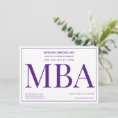 Typografie Lila White MBA Graduation Party Einladung (Stehend Vorderseite)