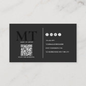 Typografie Luxury Schwarz Dunkelgrau Monogram QR-C Visitenkarte (Rückseite)