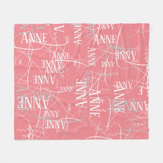Typografie Mädchenname Muster Pink Fleece Blanket (Vorderseite (Horizontal))