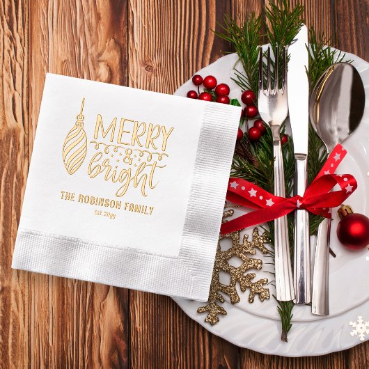 Typografie Merry und Bright Bauble Name | Date Servietten Mit Folie