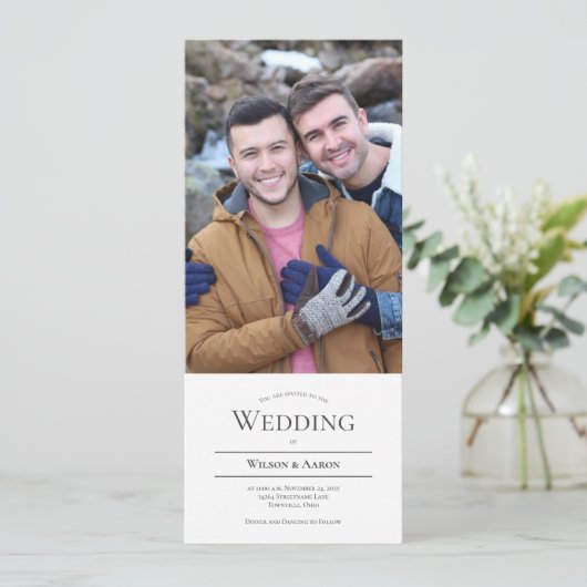 Typografie Minimalistisch LGBTQ Foto Hochzeit Einladung (Stehend Vorderseite)