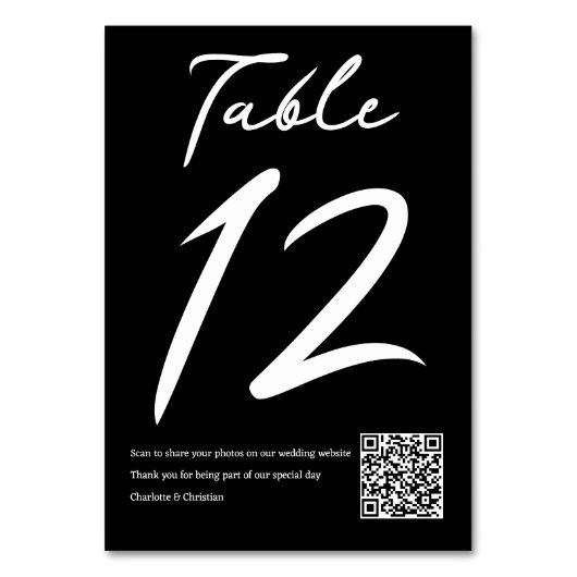 Typografie Minimalistische Hochzeit mit QR-Code Tischnummer (Vorderseite)