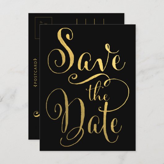 Typografie mit Gold Foil Save the Date Postkarte (Vorne/Hinten)