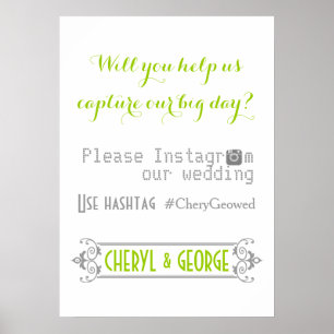 Typografie mit Instagram Hashtag grüne Hochzeit Poster