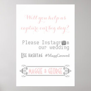 Typografie mit Instagram Hashtag rosa Hochzeit Poster
