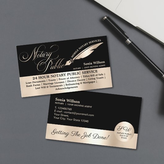 Typografie Mobile Notary & Loan Signing Agent Law Visitenkarte