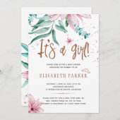 Typografie modern ist eine Blumendusche für Mädche Einladung (Vorne/Hinten)