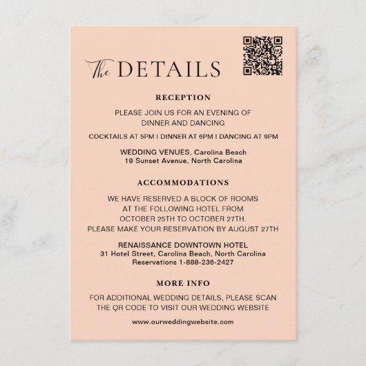 Typografie Modern Sunset QR Code Hochzeitsdetails Begleitkarte (Vorderseite)