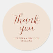 Typografie Moderne Elegant Danke Terracotta Runder Aufkleber (Vorderseite)