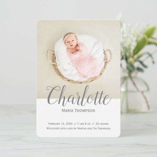 Typografie Moderne Foto Collage Baby Girl Birth (Stehend Vorderseite)