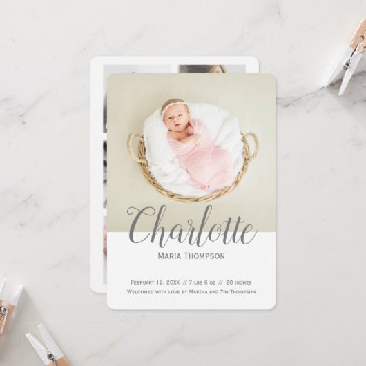 Typografie Moderne Foto Collage Baby Girl Birth (Vorderseite/Rückseite Beispiel)