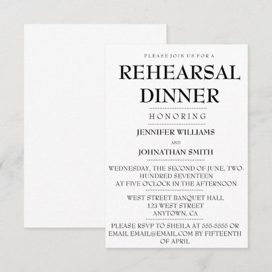 Typografie Moderne Probe Dinner Einladungen (Vorne/Hinten)