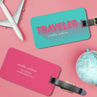 Typografie Moderne Türkisfarben Pink Traveller Tag