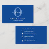 Typografie Monogram Script Name Blue White Girl Visitenkarte (Vorne/Hinten)