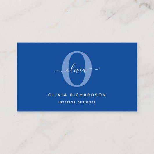 Typografie Monogram Script Name Blue White Girl Visitenkarte (Vorderseite)