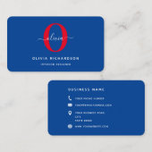 Typografie Monogram Script Name Blue White Red Visitenkarte (Vorne/Hinten)