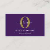 Typografie Monogram Script Name Lila White Gold Visitenkarte (Vorderseite)