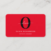 Typografie Monogram Script Name Rot Schwarz-weiß Visitenkarte (Vorderseite)