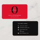 Typografie Monogram Script Name Rot Schwarz-weiß Visitenkarte (Vorne/Hinten)