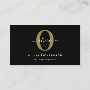 Typografie Monogram Script Name Schwarz-weiß Gold Visitenkarte